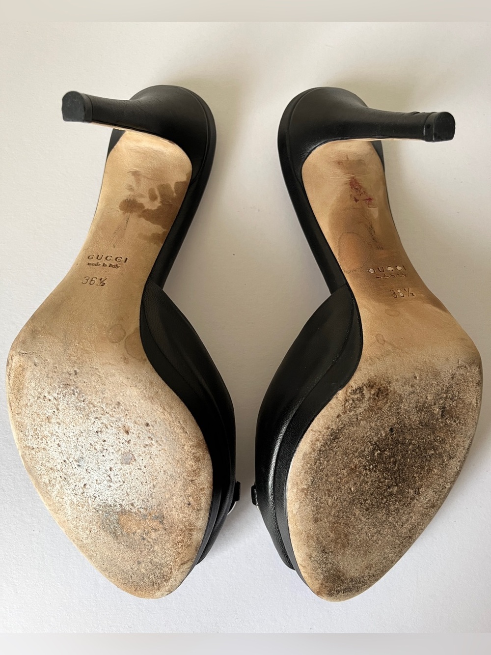 Gucci Black Leather Peep-Toe Heels with Silver Horsebit - Picture 9 of 11